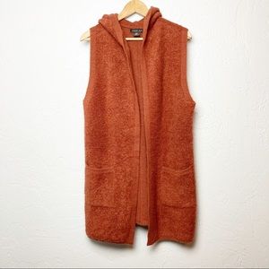 Rachel Zoe wool blend burnt orange hooded long vest cardigan sz M